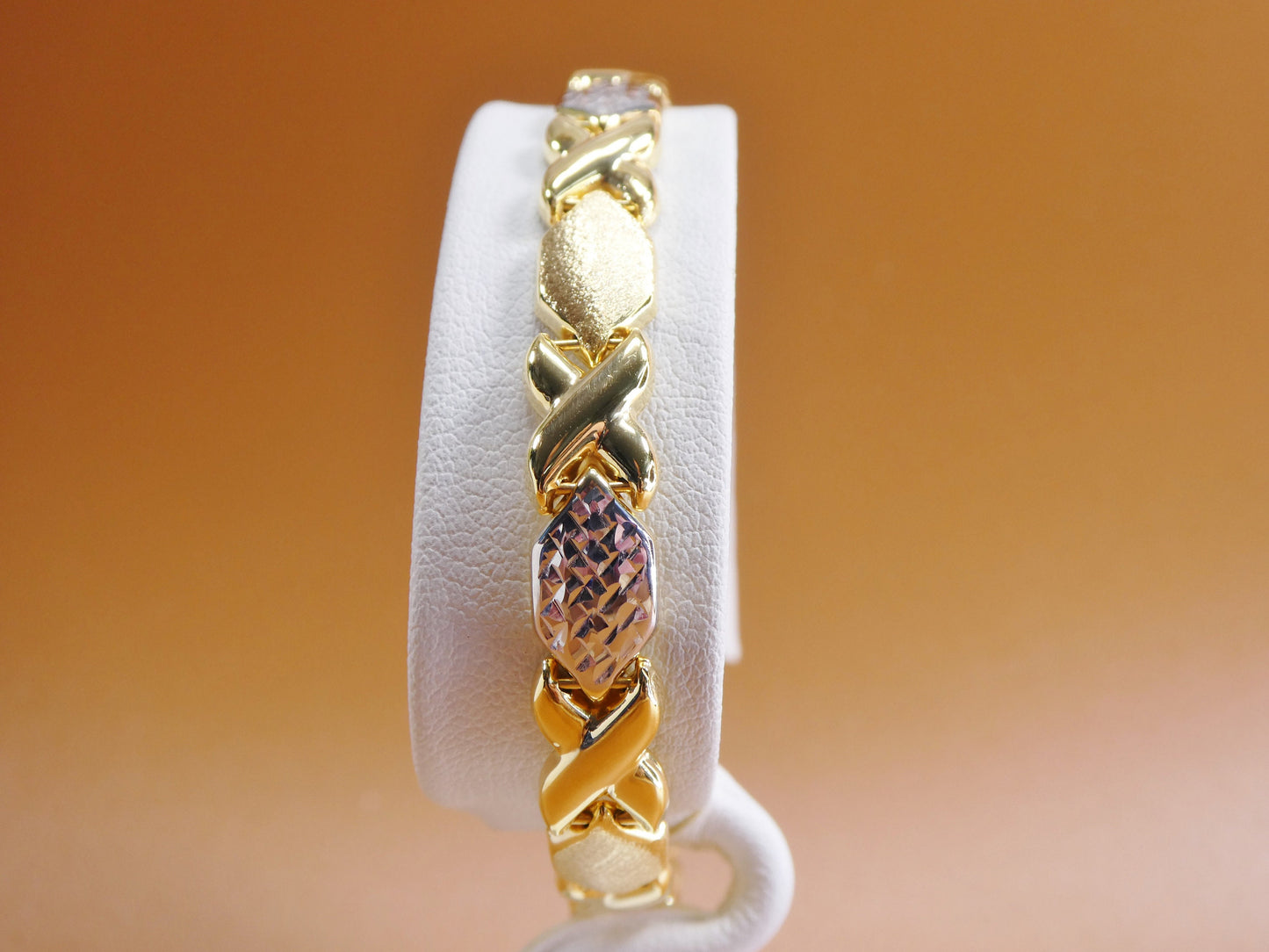 Two Tone XOXO Bracelet: 14k Yellow Gold Finish, Sterling Silver, 8 Inch