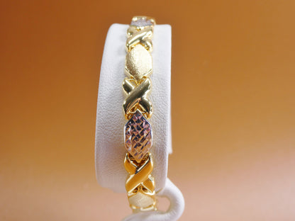Two Tone XOXO Bracelet: 14k Yellow Gold Finish, Sterling Silver, 8 Inch