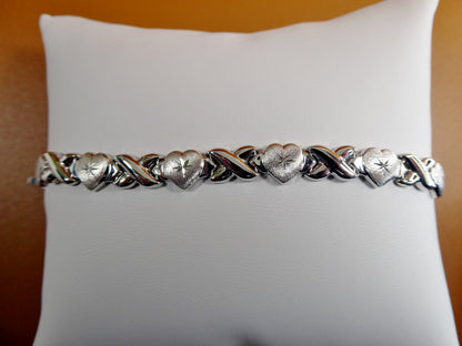 XOXO Heart Sterling Silver Bracelet - 14k White Gold Finish