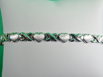 Sterling Silver XOXO Heart Bracelet - 14k White Gold Finish