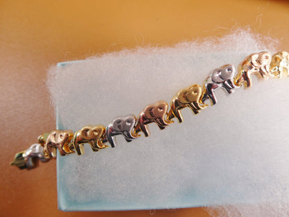 Tri-Color Elephant Bracelet: 14k Gold Tone, Sterling Silver