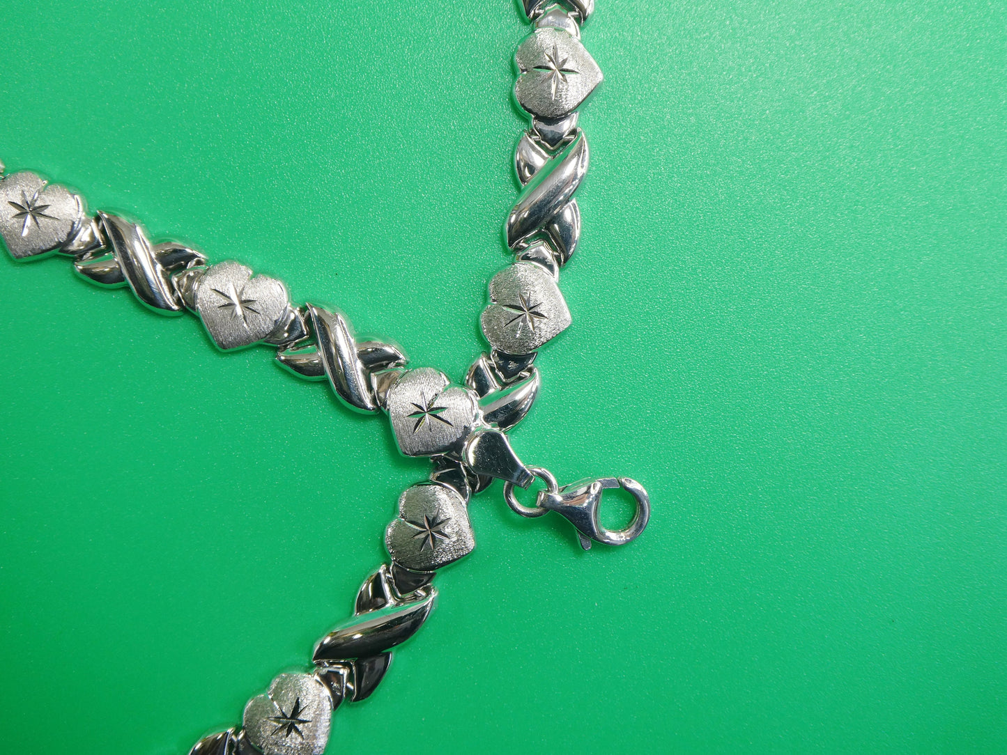 Sterling Silver XOXO Necklace Bracelet Set - 14k White Gold Tone