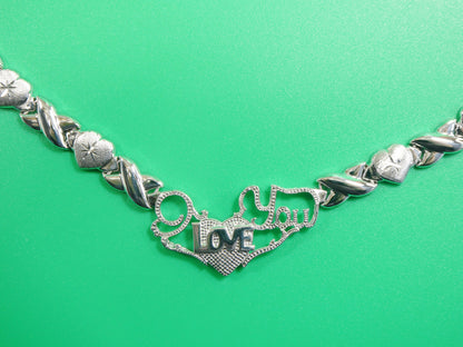 Sterling Silver XOXO Necklace Bracelet Set - 14k White Gold Tone