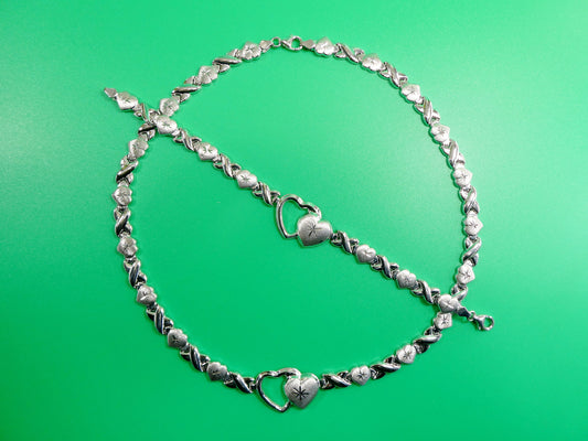 Sterling Silver Double Heart Necklace Bracelet Set: XOXO Jewelry