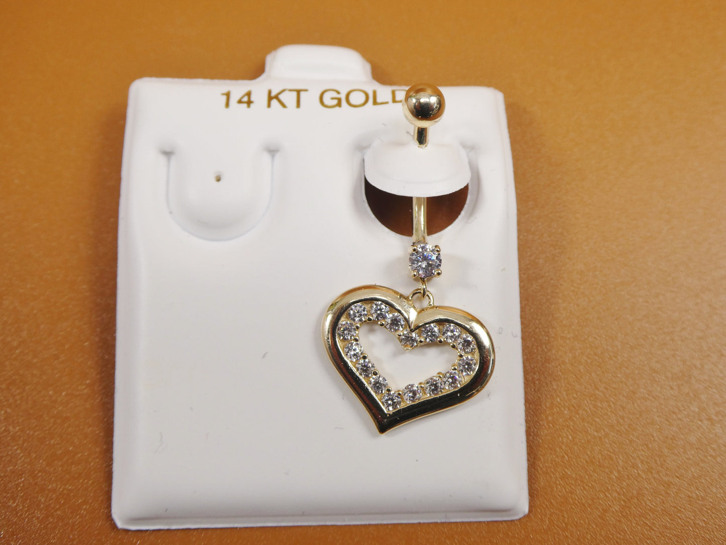 14k real solid yellow gold heart dangling belly ring