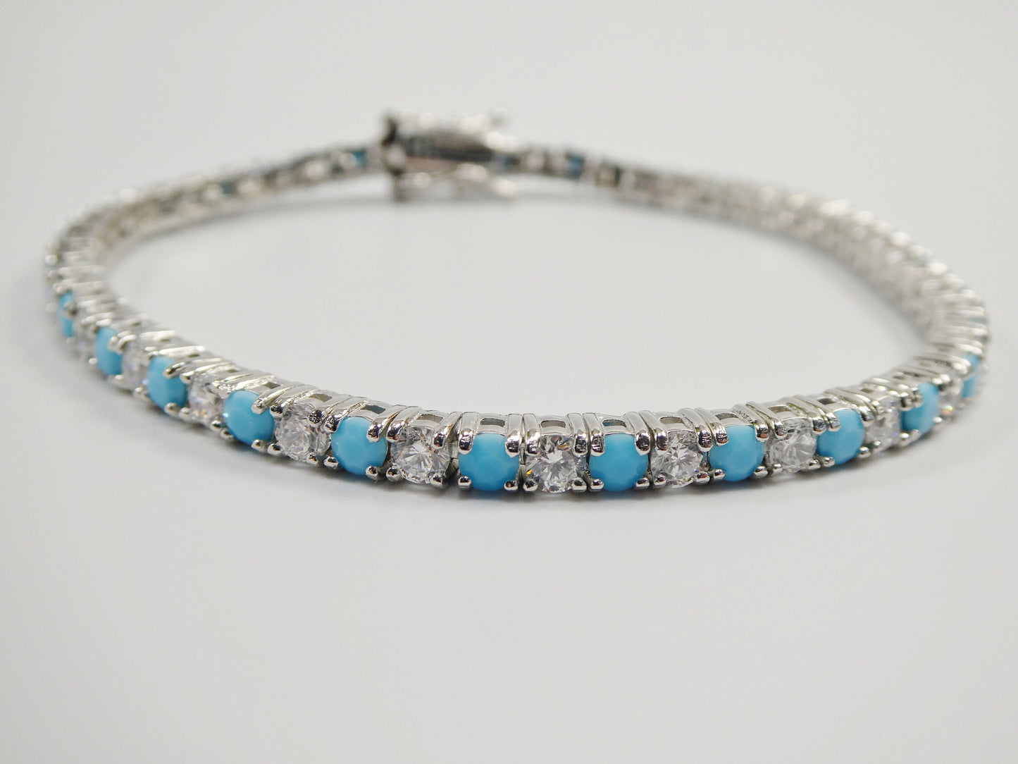 3mm 7 Inch turquois tennis bracelet real 925 sterling silver