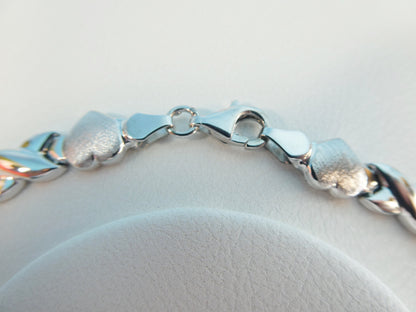 Sterling Silver XO Heart Necklace Bracelet Set - Satin Finish