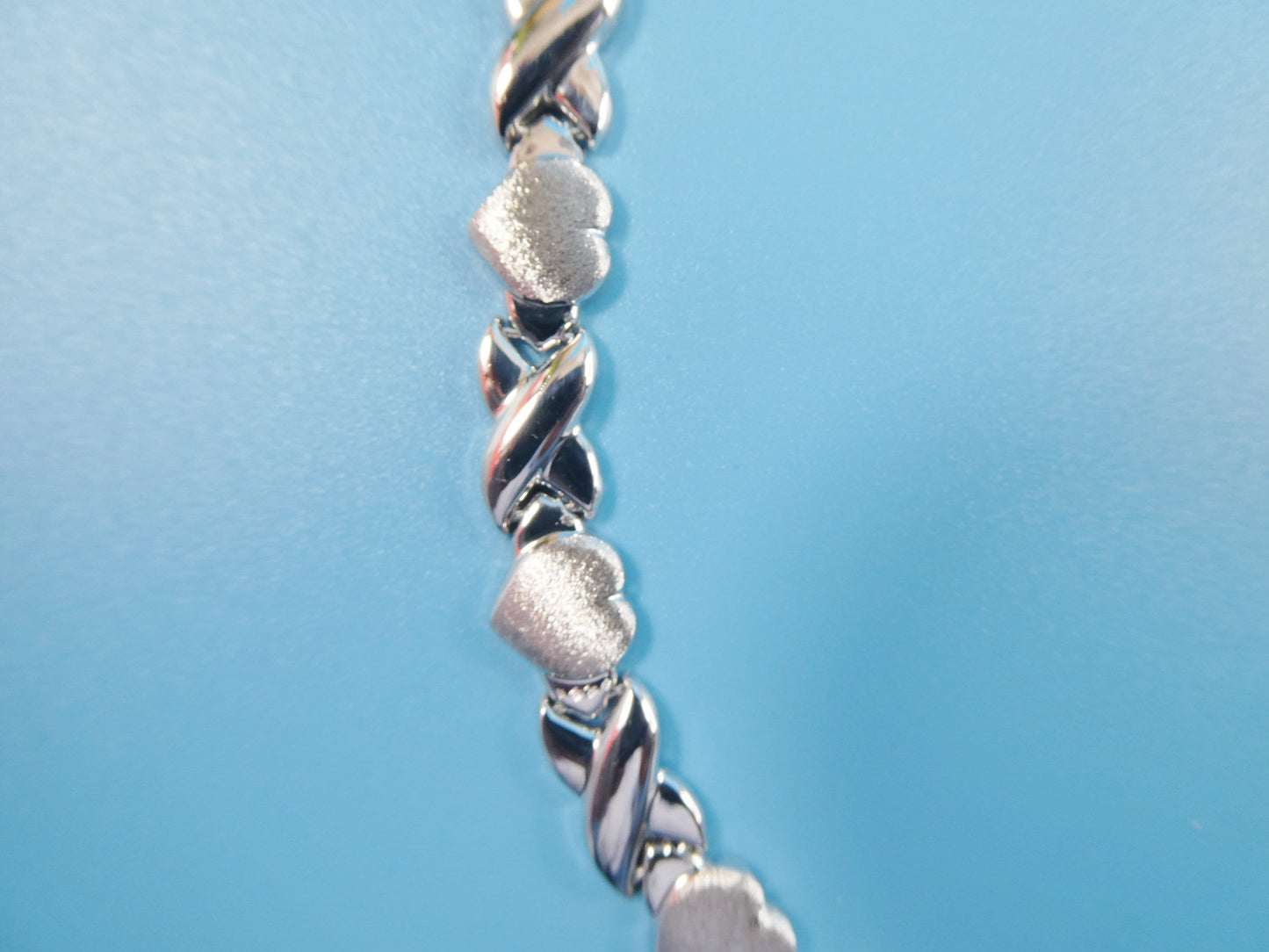 Sterling Silver XOX Heart Necklace - 14k White Gold Tone, Satin Finish
