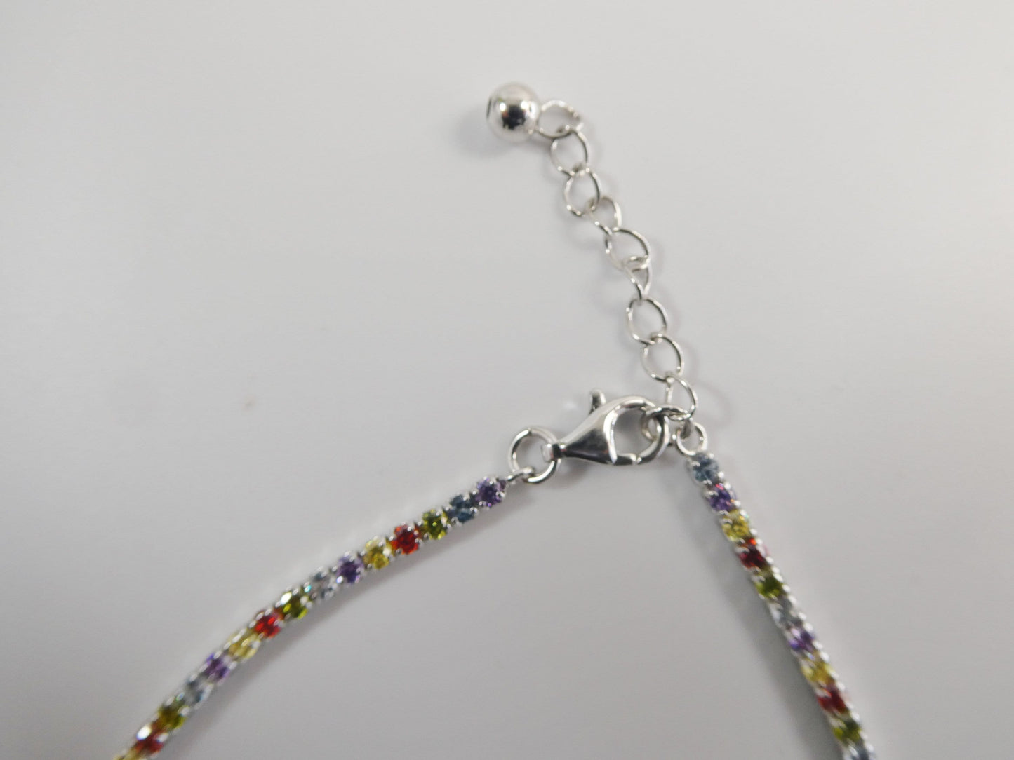 Real 925 sterling silver multi-color rainbow anklet tennis bracelet with extension
