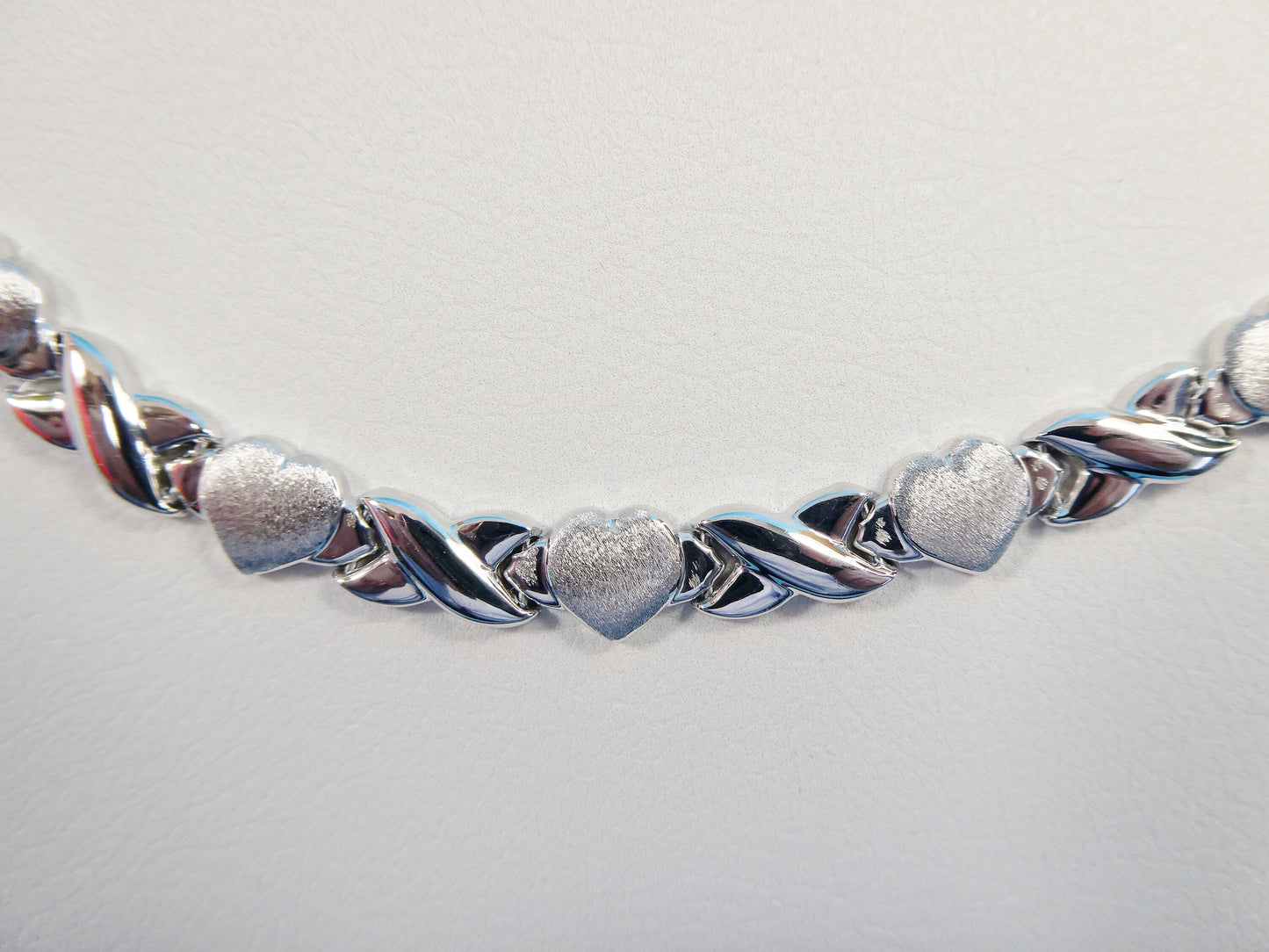 Sterling Silver XO Heart Necklace Bracelet Set - Satin Finish