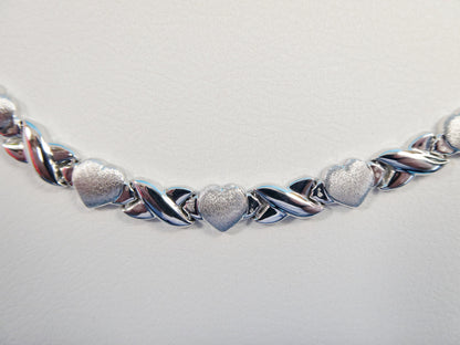 Sterling Silver XO Heart Necklace Bracelet Set - Satin Finish