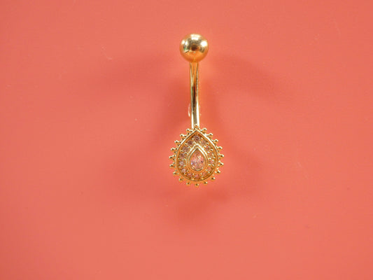 14k real solid yellow gold high polish oval shape belly button ring piercing