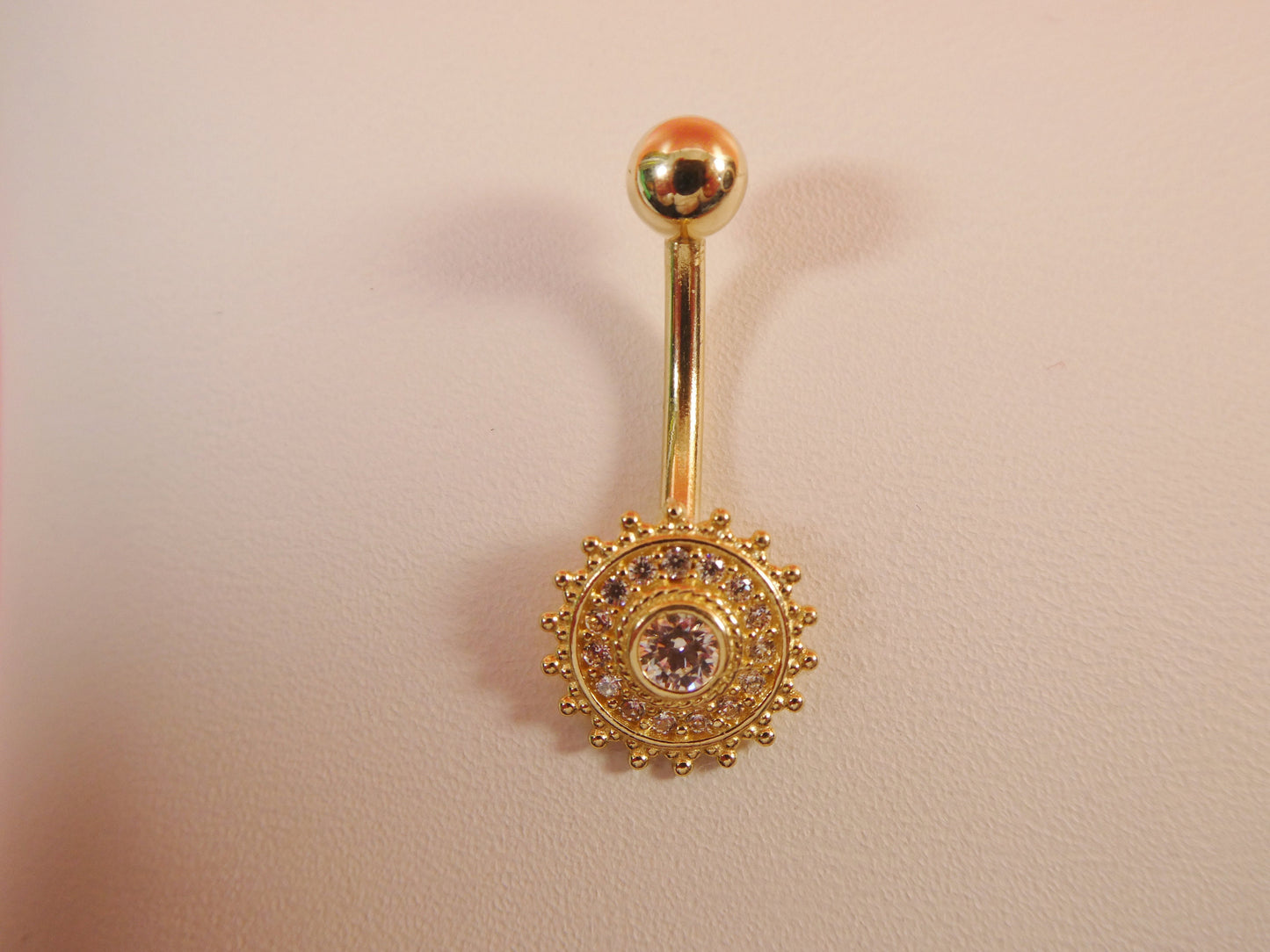 14k real solid yellow gold round shape belly button ring piercing