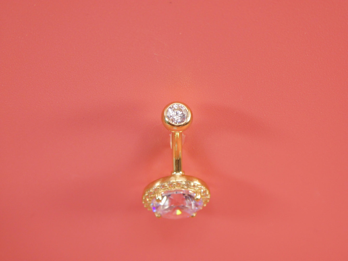 14k real solid yellow gold large stone belly button ring piercing
