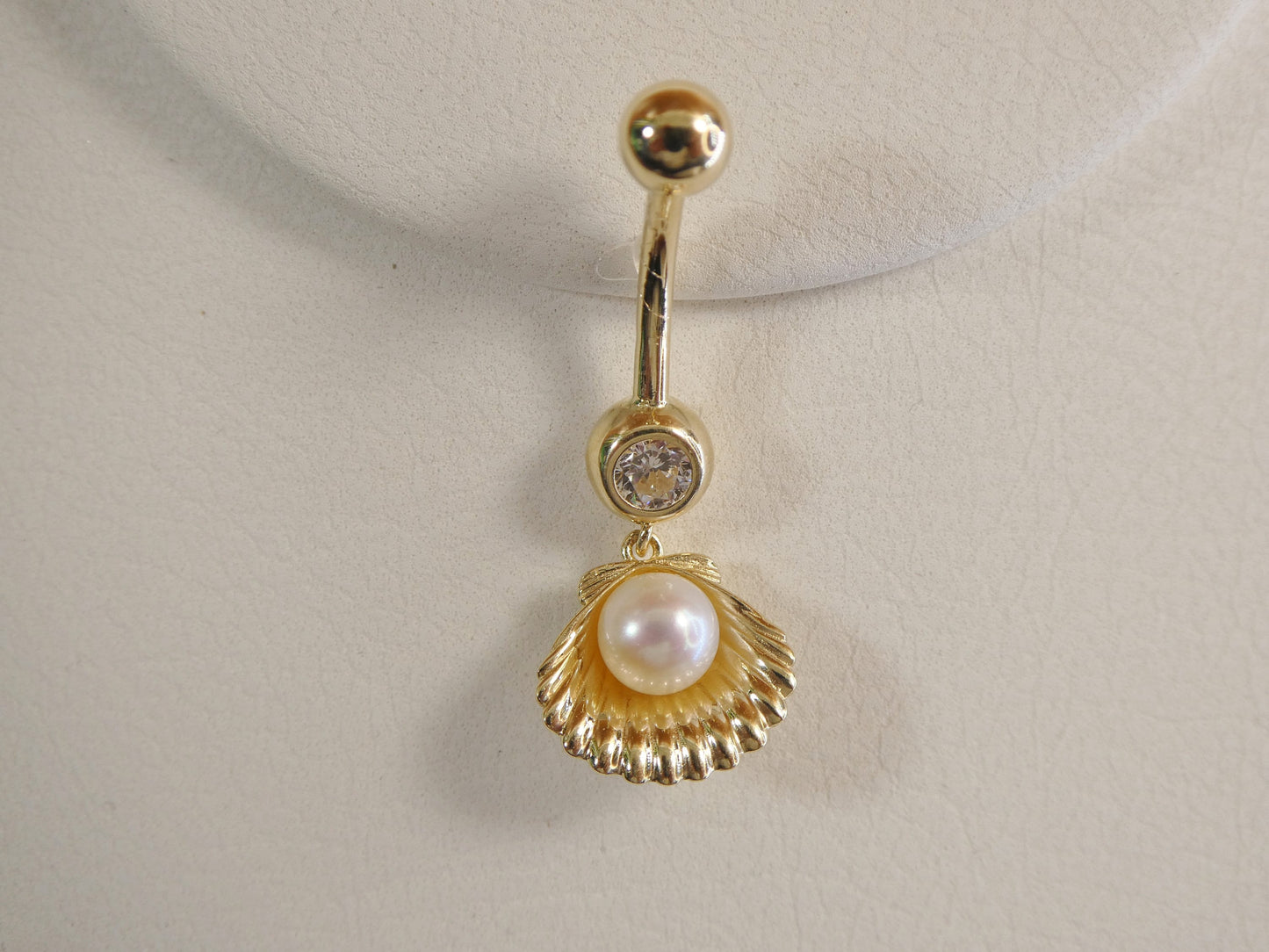 14k real solid yellow gold freshwater pearl shell belly button ring piercing
