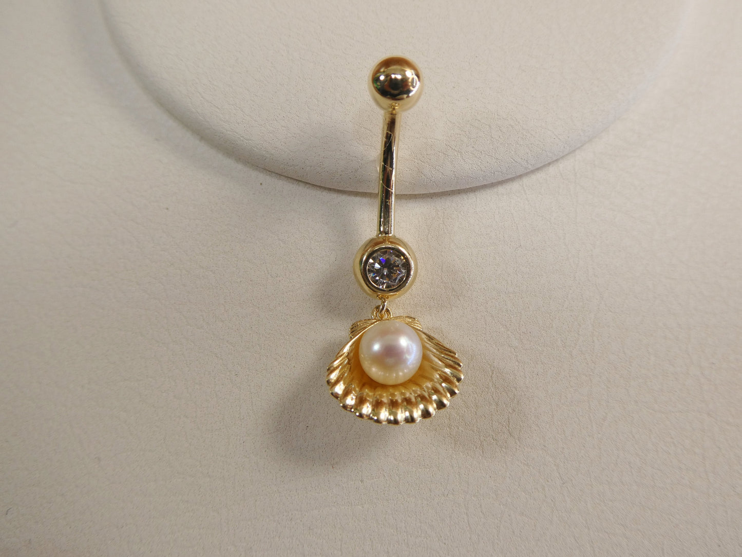 14k real solid yellow gold freshwater pearl shell belly button ring piercing