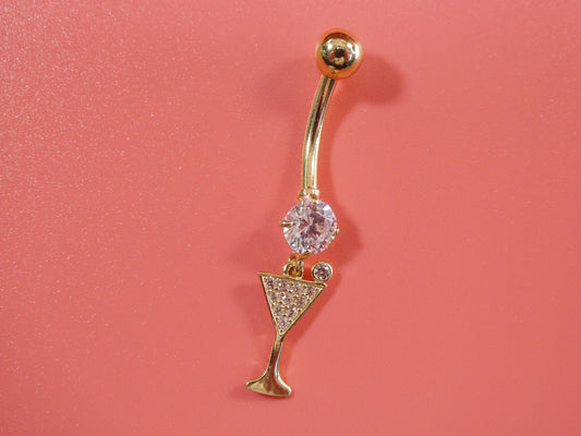 14k real solid yellow gold wine cup belly button ring piercing