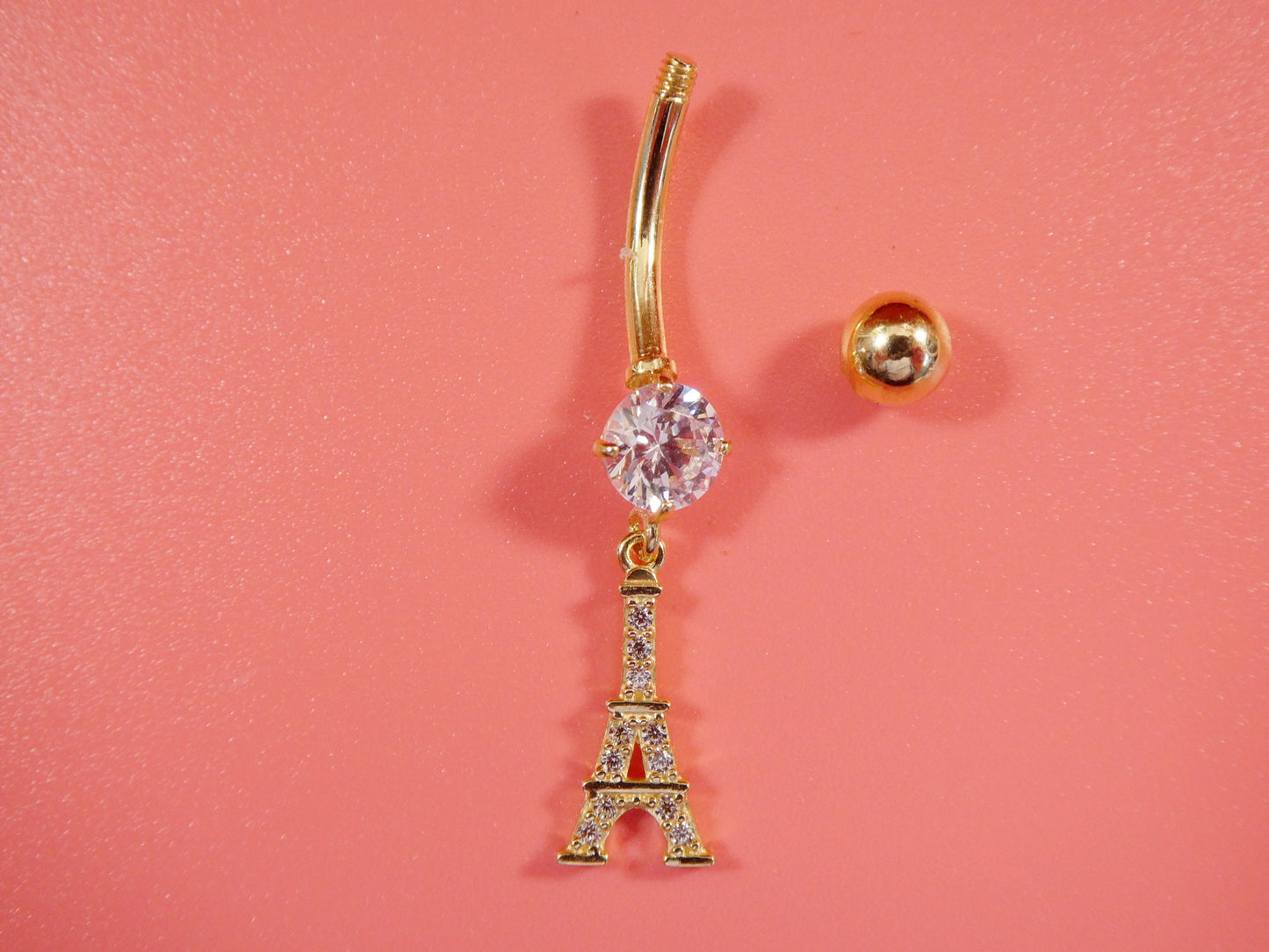 14k real solid yellow gold Eiffel tower  belly button ring piercing