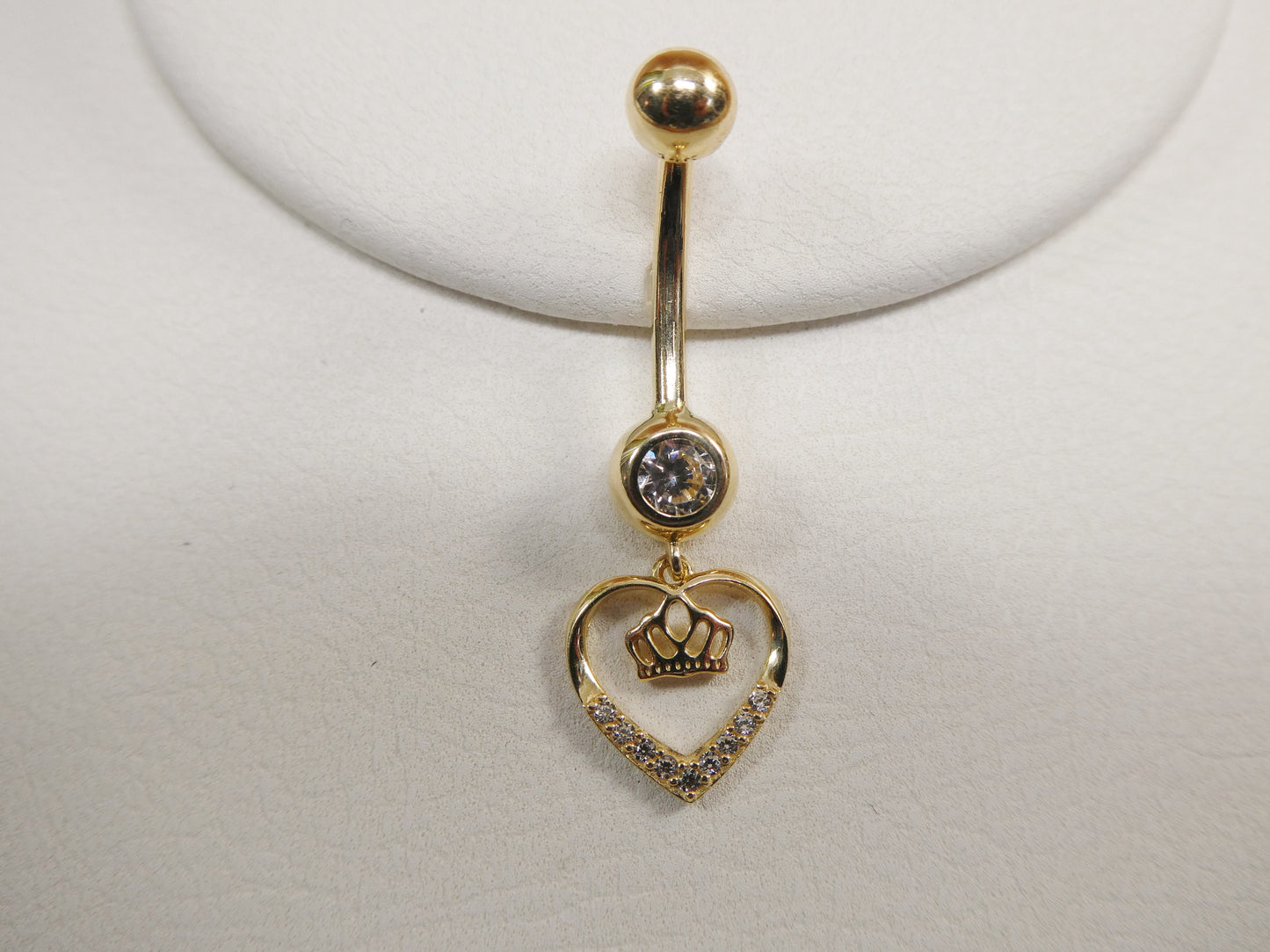 14k real solid yellow gold dangling crown heart belly button ring piercing