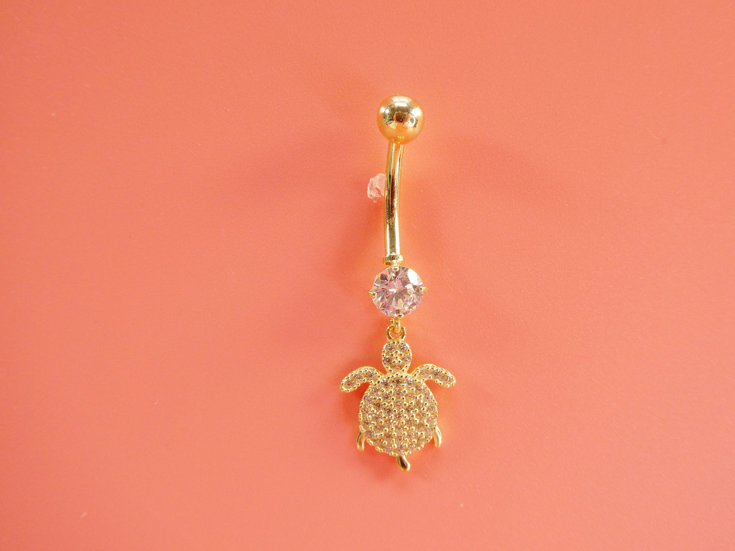 14k real solid yellow gold dangling turtle belly button ring piercing