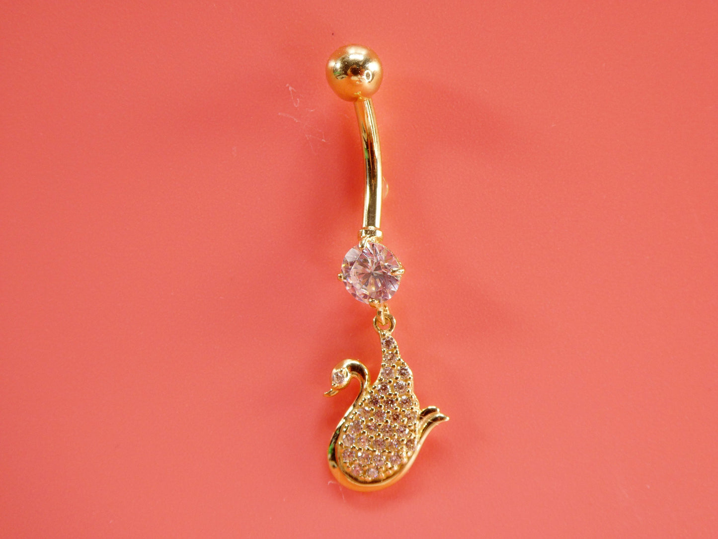 14k real solid yellow gold dangling duck belly button ring piercing