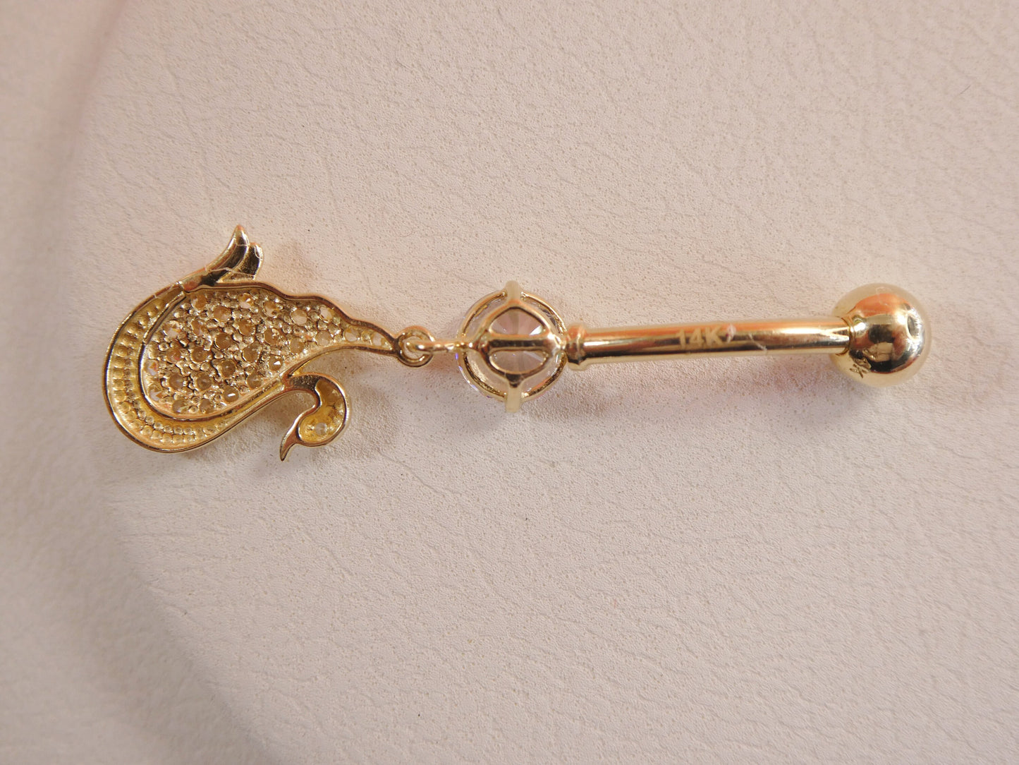 14k real solid yellow gold dangling duck belly button ring piercing