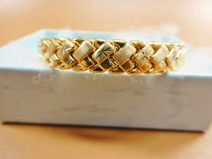 Stamped Basket Bracelet: 14k Yellow Gold Finish, Sterling Silver