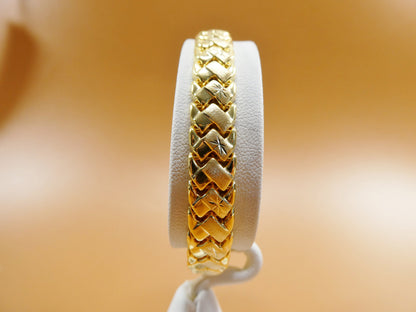 Stamped Basket Bracelet: 14k Yellow Gold Finish, Sterling Silver