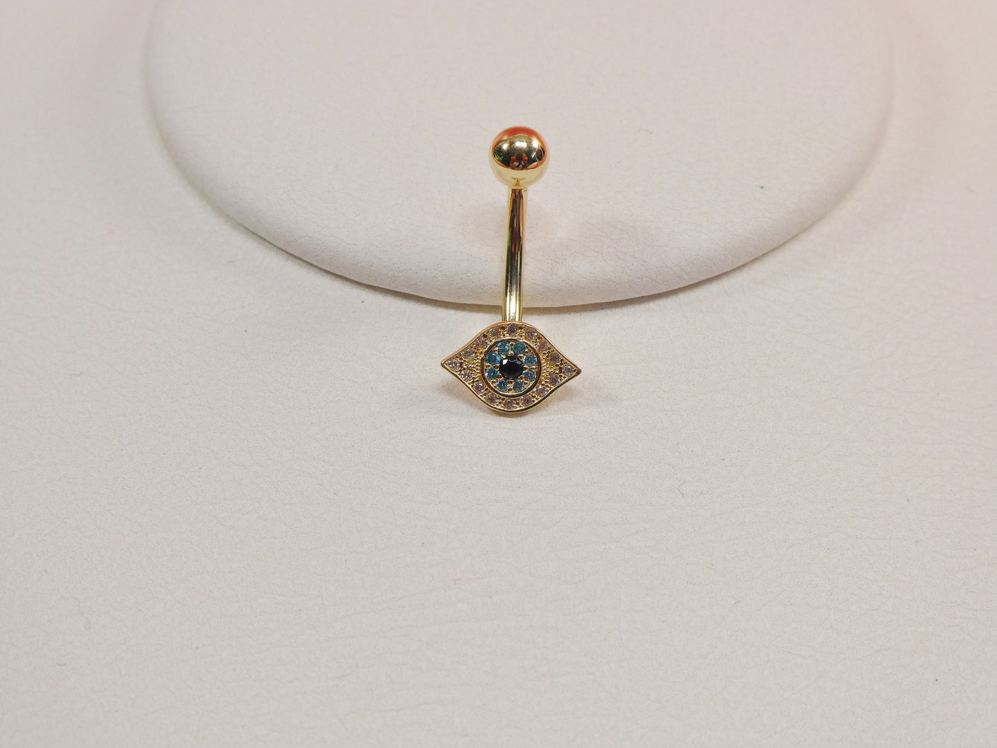 14k real solid yellow gold evil eye belly button ring piercing
