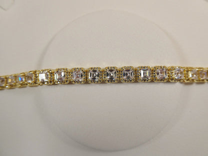 7 Inch 18k Gold Filled Ladies Bracelet 4mm Princess Cubic Zirconia Stone