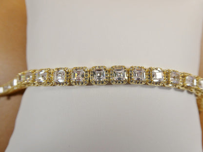 7 Inch 18k Gold Filled Ladies Bracelet 4mm Princess Cubic Zirconia Stone