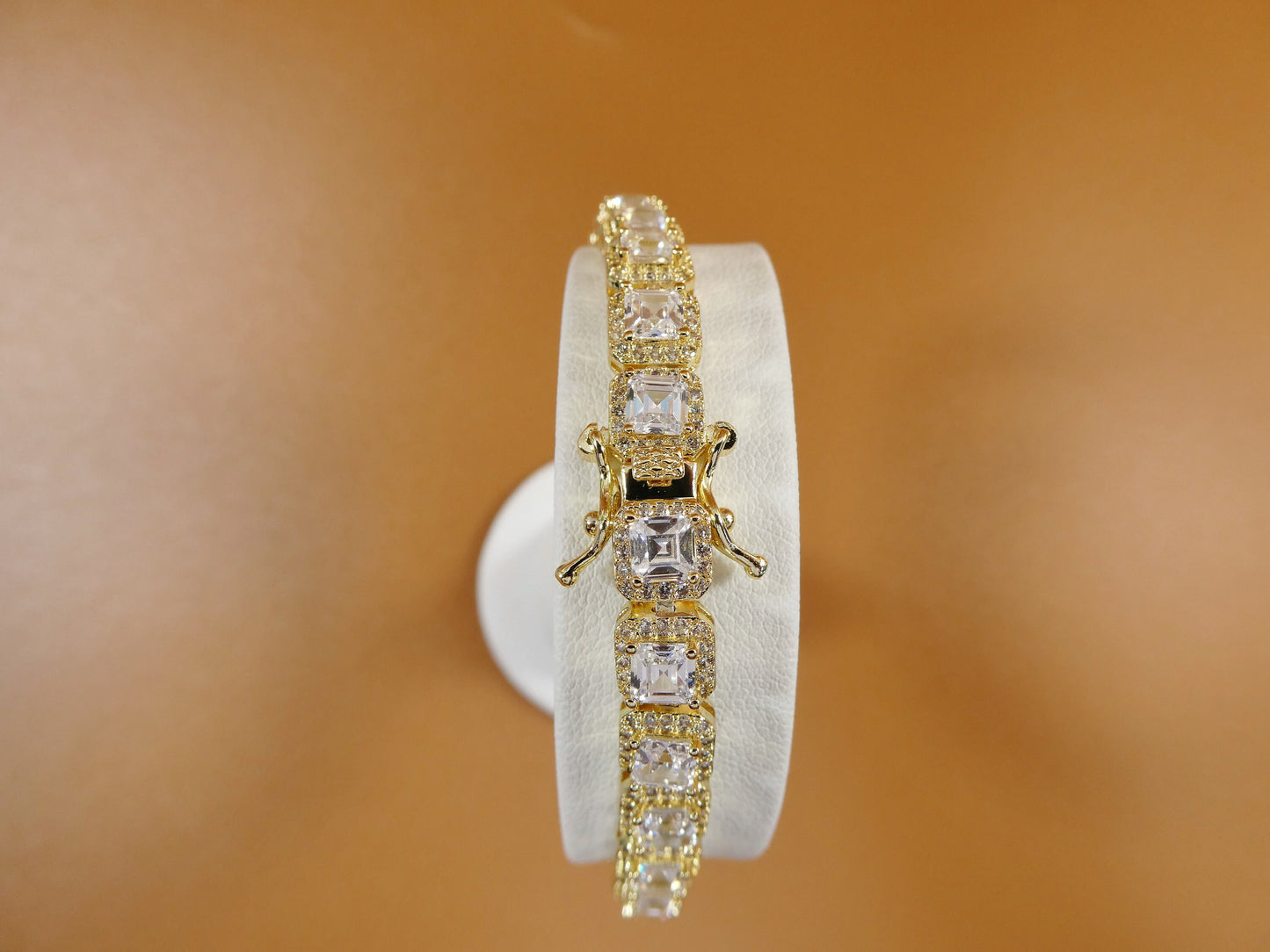 7 Inch 18k Gold Filled Ladies Bracelet 4mm Princess Cubic Zirconia Stone