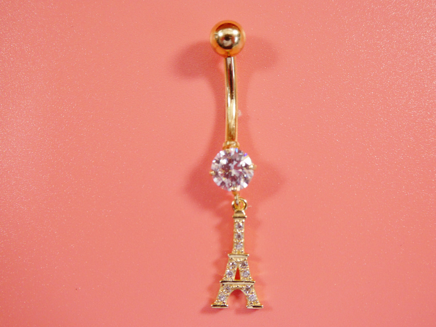 14k real solid yellow gold Eiffel tower  belly button ring piercing