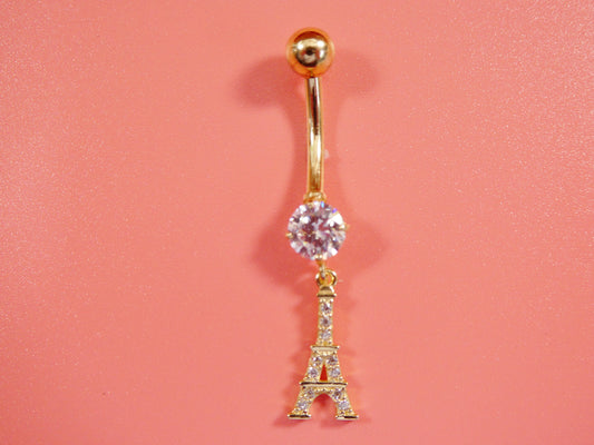 14k real solid yellow gold Eiffel tower  belly button ring piercing