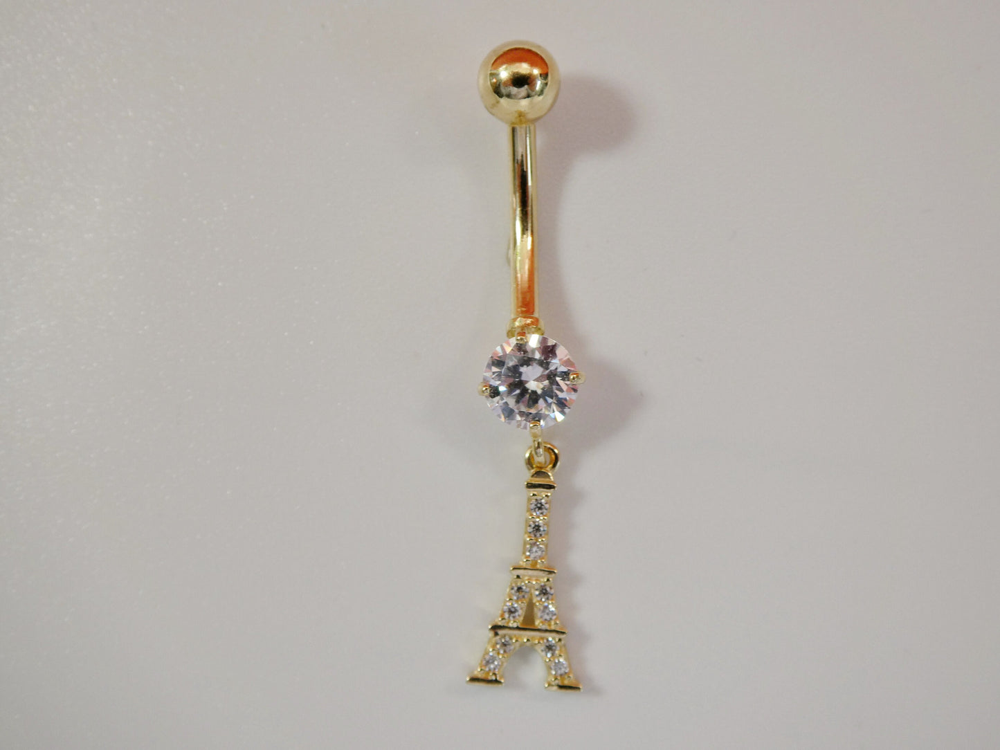 14k real solid yellow gold Eiffel tower  belly button ring piercing