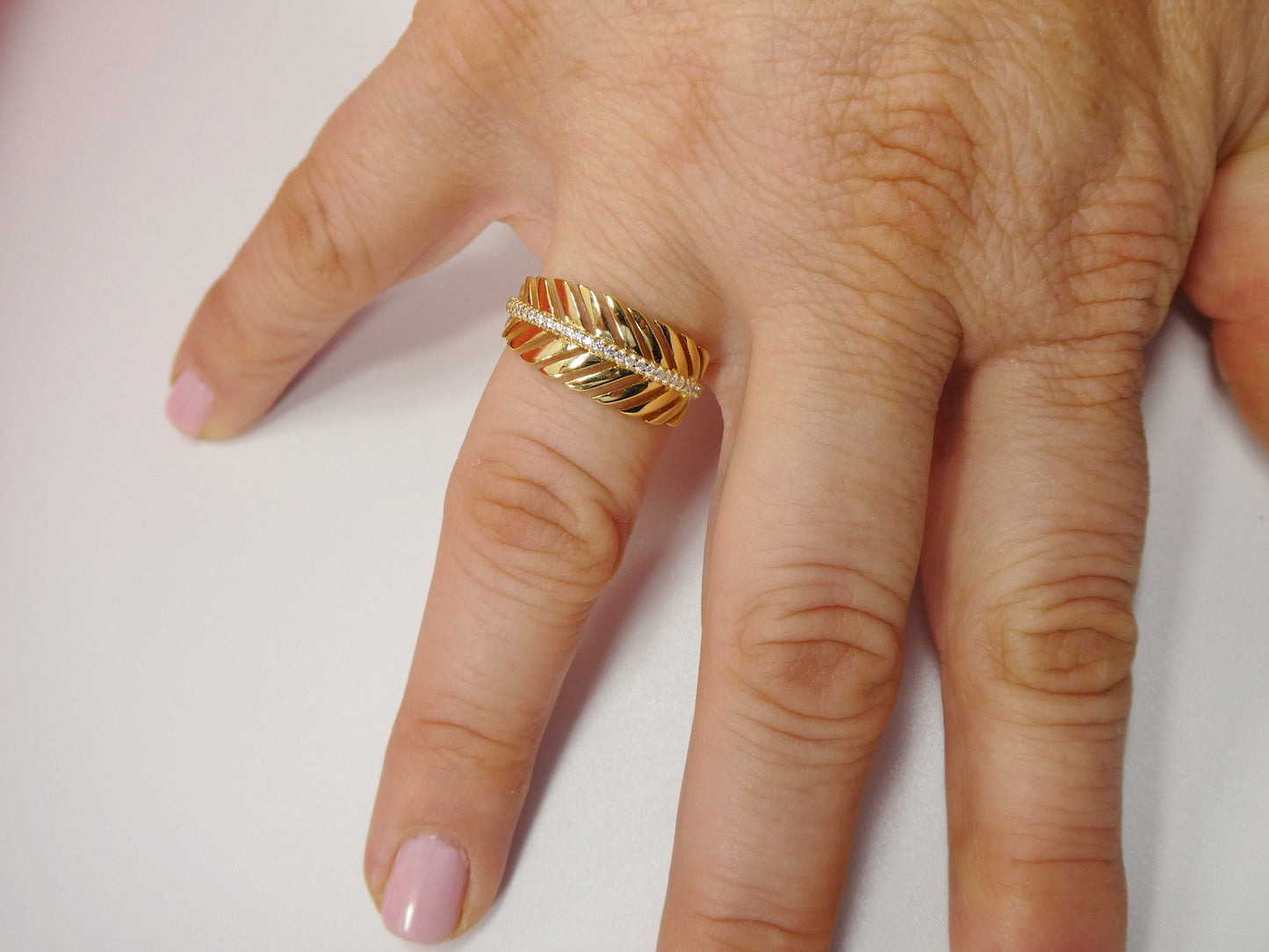 Real 925 Sterling Silver Over 14 Yellow Gold Ladies Ring