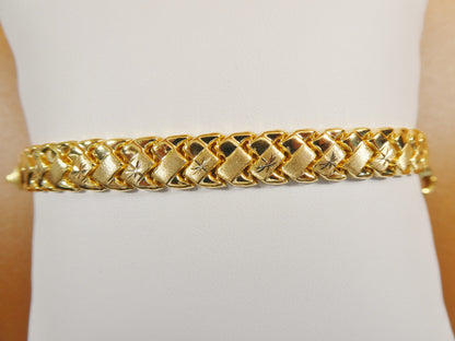 Stamped Basket Bracelet: 14k Yellow Gold Finish, Sterling Silver