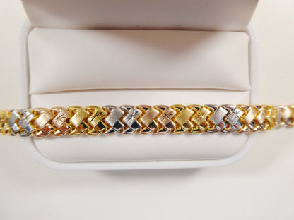 Tri-Color 14k Gold Finish Sterling Silver Basket Bracelet