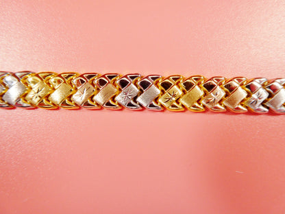 Tri-Color 14k Gold Finish Sterling Silver Basket Bracelet