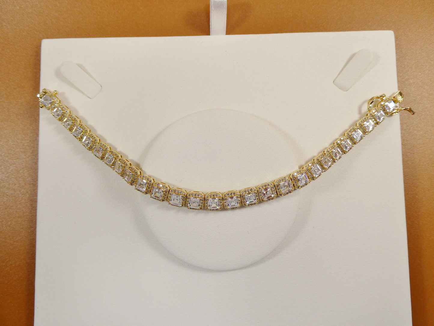 7 Inch 18k Gold Filled Ladies Bracelet 4mm Princess Cubic Zirconia Stone
