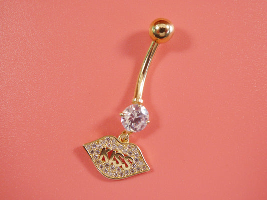 14k real solid yellow gold dangling logo kiss lips belly button ring piercing