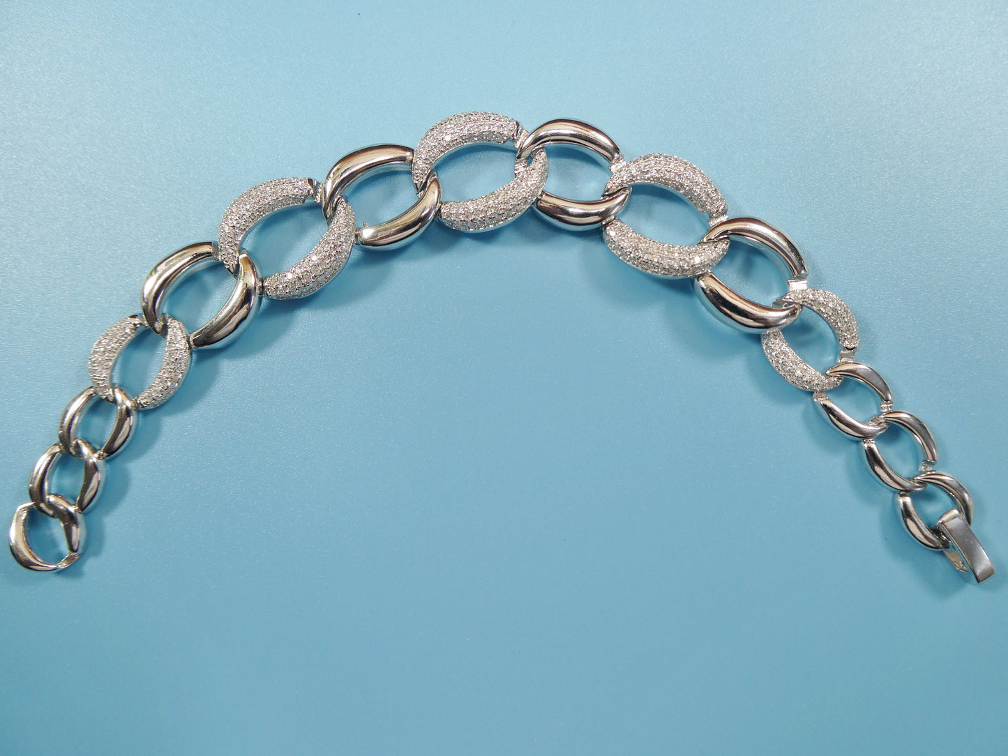 14k White Gold Tone Curb Bracelet: 925 Sterling Silver, 7 Inch