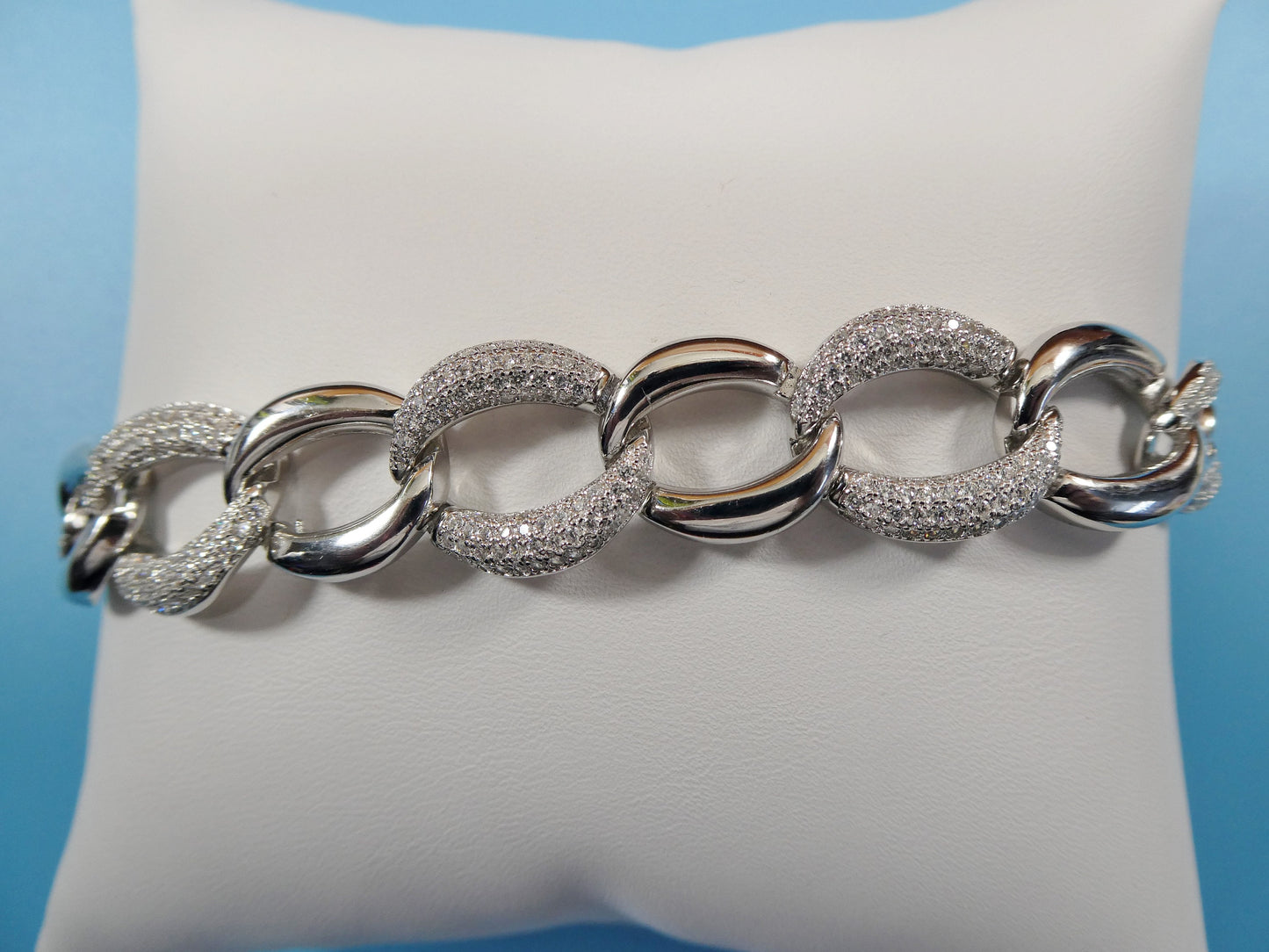 14k White Gold Tone Curb Bracelet: 925 Sterling Silver, 7 Inch
