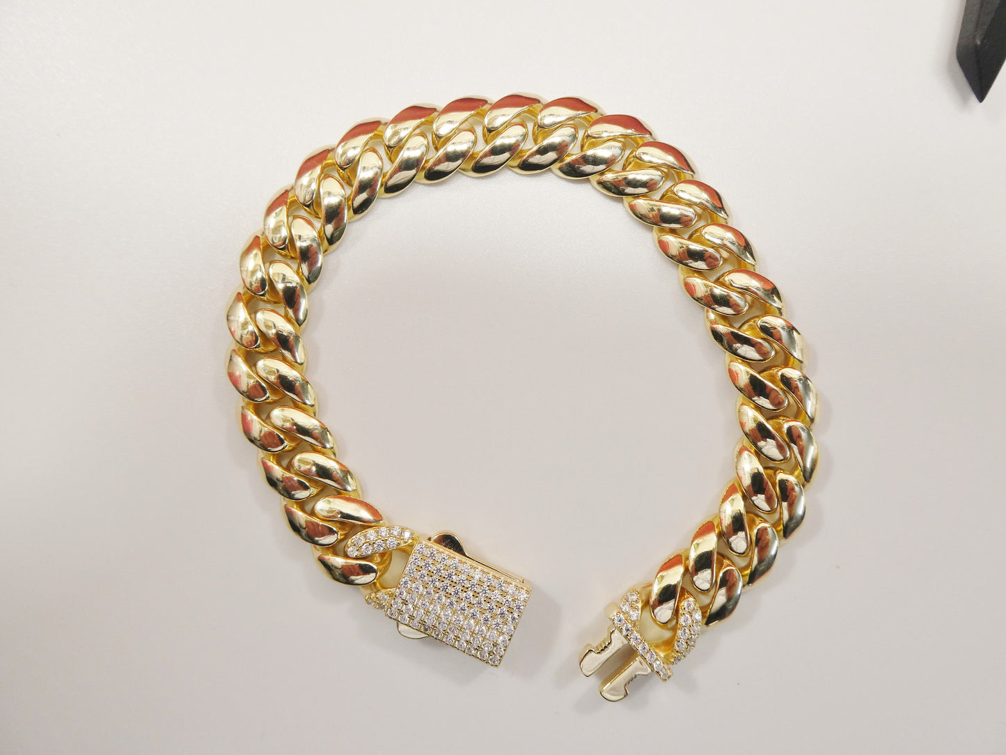 10MM real solid 925 sterling silver yellow gold color Monaco bracelet