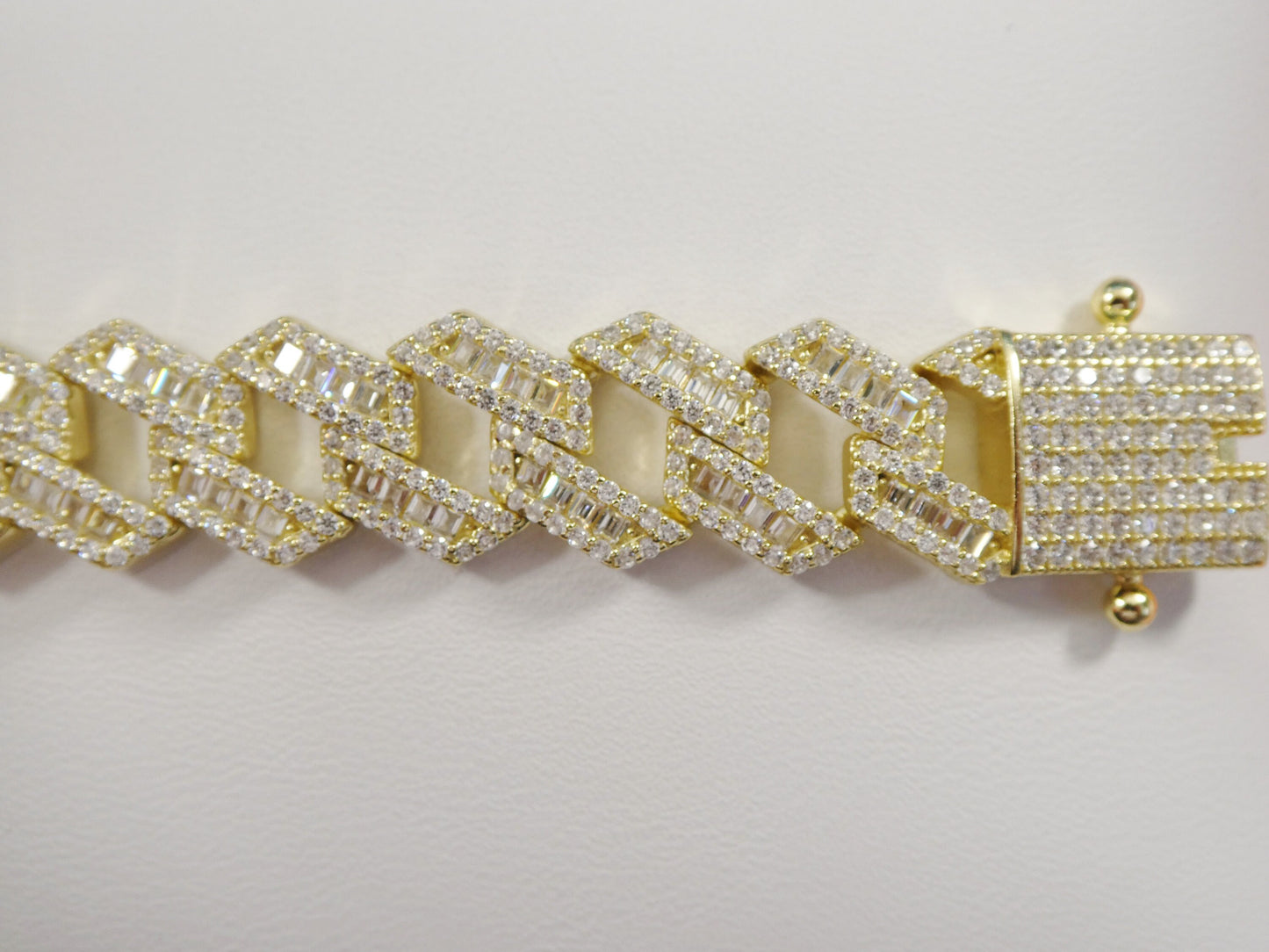 14k Yellow Gold Color Monaco Bracelet: Baguette Sterling Silver, 8.5 Inch