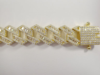 14k Yellow Gold Color Monaco Bracelet: Baguette Sterling Silver, 8.5 Inch
