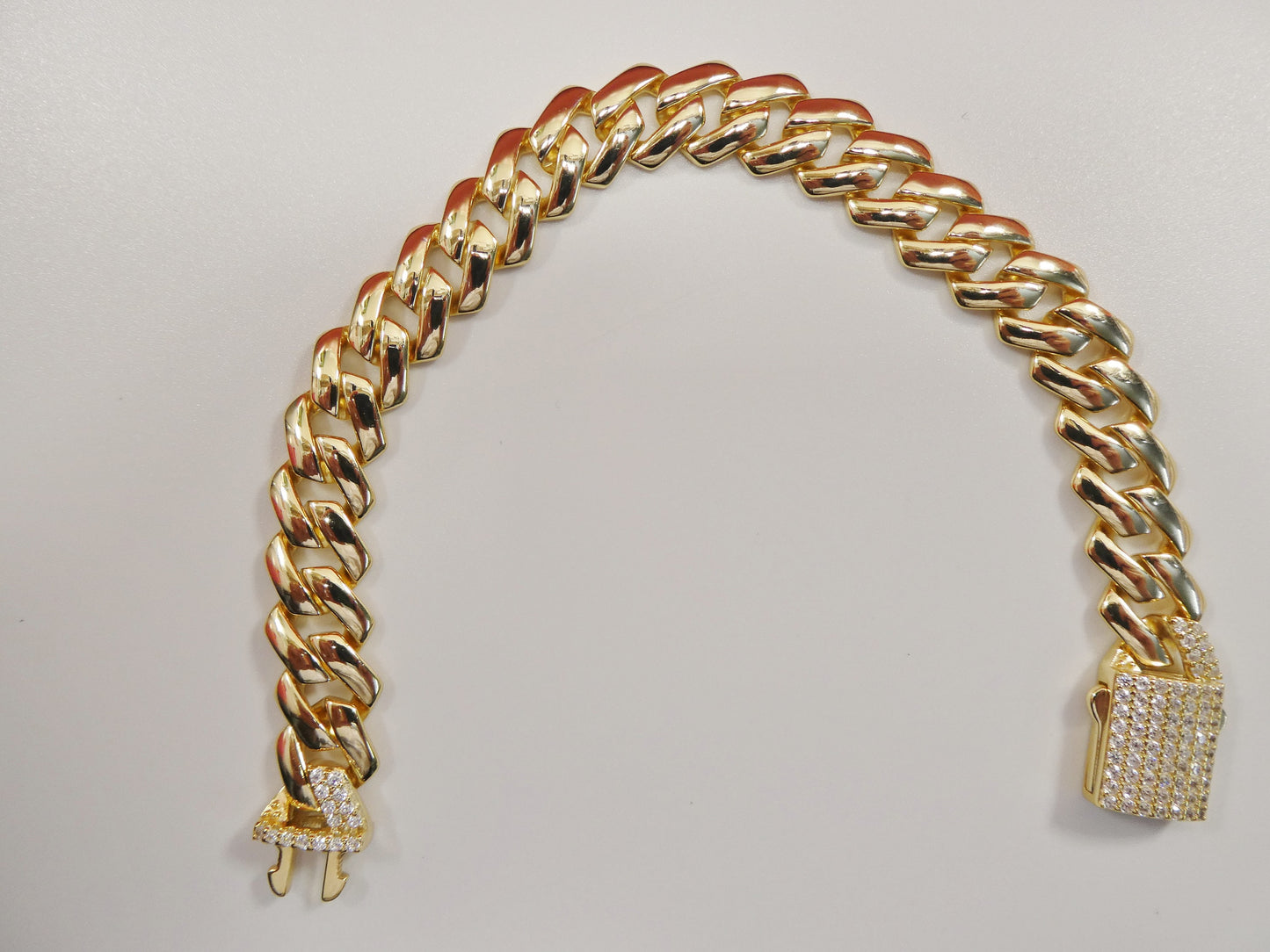 12MM real solid 925 sterling silver 14K yellow gold color Monaco bracelet