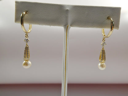 10k Real Solid Yellow Gold Dropping Real Water Fresh Pearl Earrings