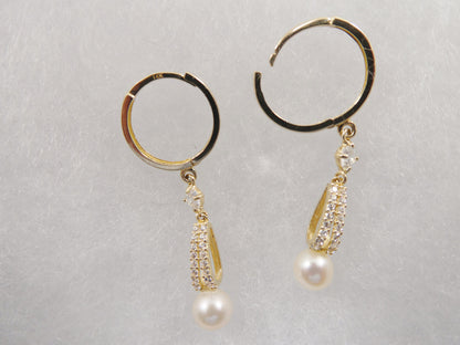 10k Real Solid Yellow Gold Dropping Real Water Fresh Pearl Earrings