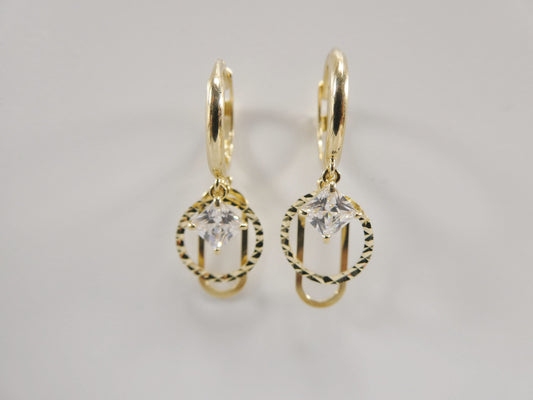10K real solid yellow gold  paper clip style huggie fancy ladies earrings